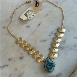Gold and Blue Natural Stone Necklace 19”